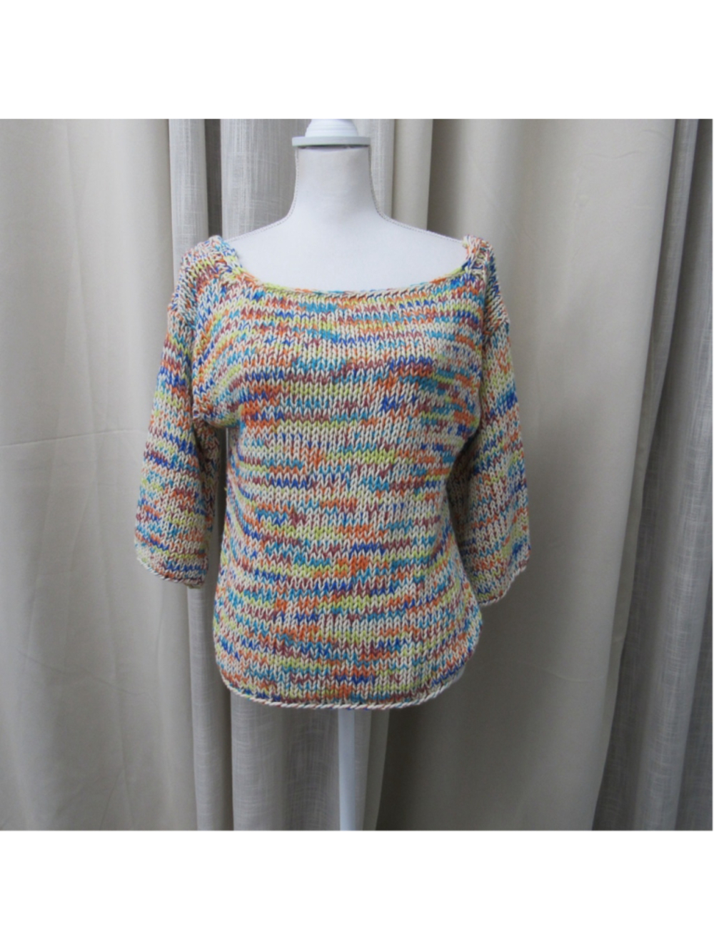 ZARA KNIT Multicolor Chunky Sweater Scoop Neck Spain Relaxed Colorful Medium